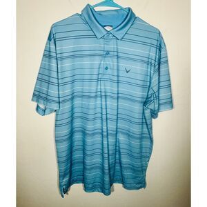 Callaway Opti-Dri Golf Polo Men's XL Aqua Blue Striped Performance Shirt